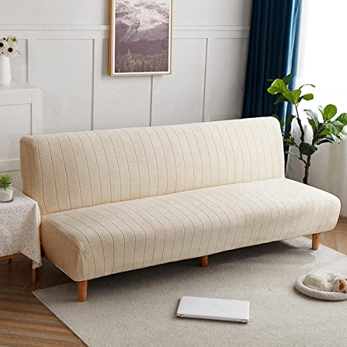 OwkHome Stretch-Jacquard-Futon-Schonbezug for Armlose Schlafsofas, Waschbarer Möbelschutz(Beige,Middle(160-185cm)) von OwkHome