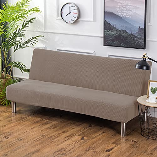 OwkHome Stretch-Jacquard-Futon-Schonbezug for Armlose Schlafsofas, Waschbarer Möbelschutz(Camel,190-210cm) von OwkHome