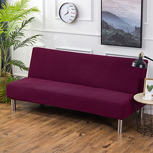 OwkHome Stretch-Jacquard-Futon-Schonbezug for Armlose Schlafsofas, Waschbarer Möbelschutz(Purple,160-190cm) von OwkHome