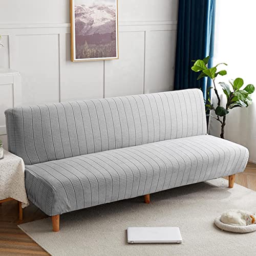 OwkHome Stretch-Jacquard-Futon-Schonbezug for Armlose Schlafsofas, Waschbarer Möbelschutz(Silver Gray,Small(120-160cm)) von OwkHome