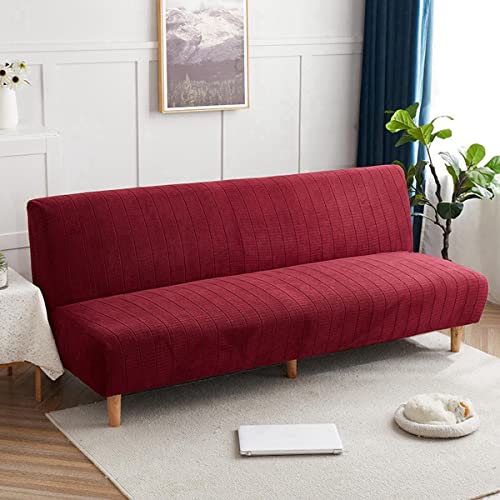 OwkHome Stretch-Jacquard-Futon-Schonbezug for Armlose Schlafsofas, Waschbarer Möbelschutz(Wine Red,Small(120-160cm)) von OwkHome