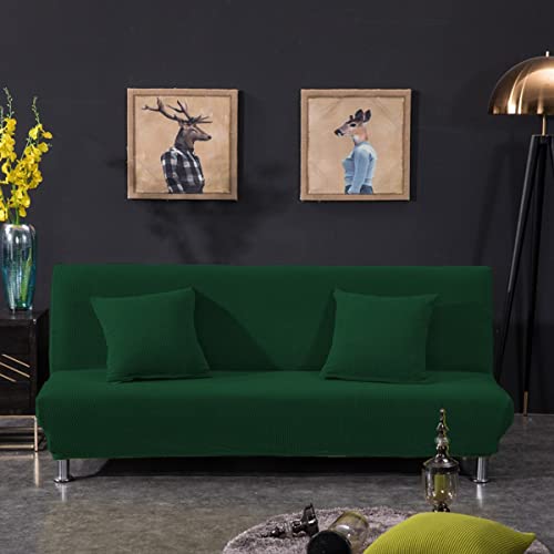 OwkHome Stretch-Jacquard-Futonbezug, Abnehmbarer Sofaschutz Ohne Armlehnen Mit Kissenbezügen(Dark Green,Large(190-225cm)) von OwkHome