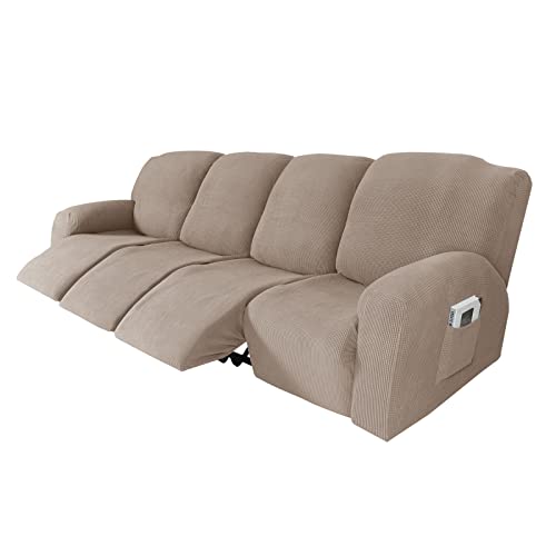 OwkHome Stretch-Jacquard-Liegesessel-Bezugsset Mit Anti-Rutsch-Schutz, Möbelschutz(Khaki,4 Seater) von OwkHome