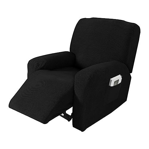 OwkHome Stretch-Jacquard-Liegestuhl-Schonbezug mit Tasche, waschbarer 4-teiliger Möbelschutz(Black) von OwkHome