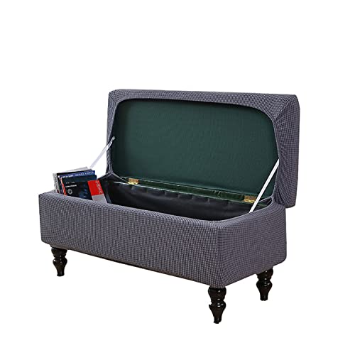 OwkHome Stretch-Jacquard-Ottoman-Schonbezug mit Aufbewahrungsdeckel, Möbelschutz mit elastischen Bändern(Dark Gray,Large) von OwkHome