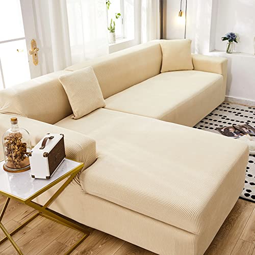 OwkHome Stretch-Jacquard-Sofabezug, L-förmiger Möbelschutzbezug, rutschfest(Yellow,3 Seater+3 Seater) von OwkHome