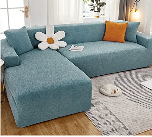 OwkHome Stretch-Jacquard-Sofabezug In L-Form, Dicker Möbelschutz, Schonbezug(Blue,3 Seater(190-230cm)) von OwkHome