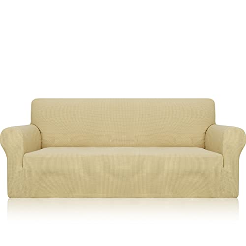 OwkHome Stretch-Jacquard-Sofabezug Mit Rutschfestem Design, Elastischer Möbelschutz(Cream Color,Chair (31-46 in)) von OwkHome