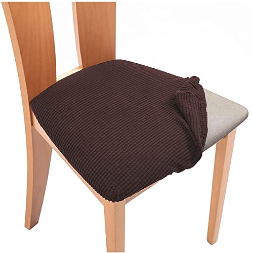 OwkHome Stretch-Jacquard-Stuhlbezug Mit Sicheren Gurten, Waschbarer Elastischer Esszimmerstuhlschutz(Brown,4 PCS) von OwkHome