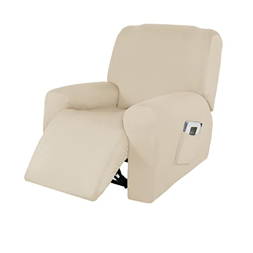 OwkHome Stretch-Liegestuhl-Schonbezug, 4-teiliges Set, Rutschfester Möbelschutz, Elastische Aufbewahrungstasche Unten(Beige) von OwkHome