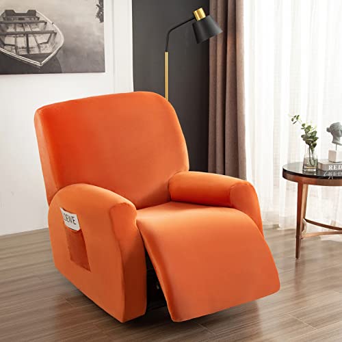 OwkHome Stretch-Liegestuhl-Schonbezug-Set Mit Schutzstoff, Armlehnenbezüge Inklusive(Orange) von OwkHome