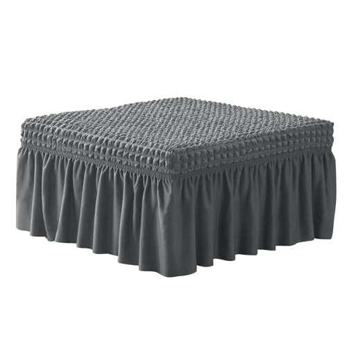 OwkHome Stretch-Ottoman-Schonbezug Mit 3D-Blasenstruktur Und Rock, Rechteckiger Fußstützenbezug for Wohnräume(Dark Gray) von OwkHome
