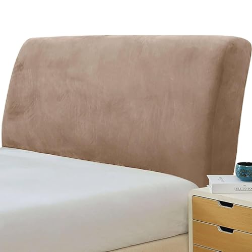 OwkHome Stretch-Samt-Kopfteilbezug, Waschbarer, Staubdichter Schlafzimmer-Dekorschutz(Light Coffee,200-220cm(78-86in)) von OwkHome