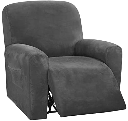 OwkHome Stretch-Samtbezug-Set for Liegestühle mit rutschfestem Design, universeller Möbelschutz(Dark Grey) von OwkHome