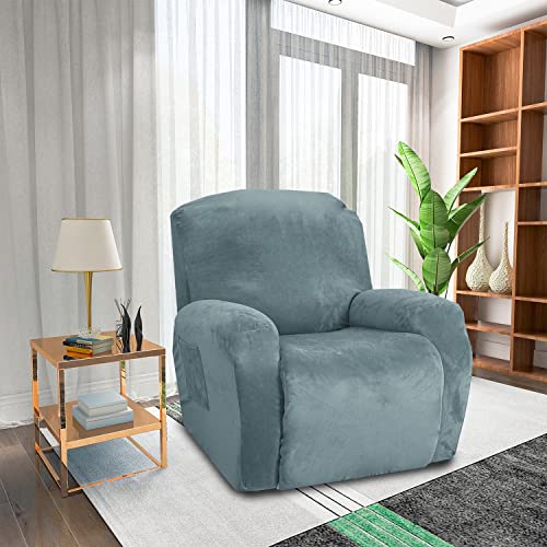 OwkHome Stretch-Samtbezug for Relaxsessel Mit Tasche – Plüsch-Möbelschutz for Relaxsessel(Gray 1) von OwkHome