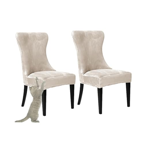 OwkHome Stretch-Schonbezüge Aus Samt for Ohrensessel, 2er-Pack, Design Mit Schrägen Armlehnen, Möbelschutz(Beige) von OwkHome