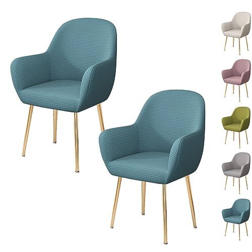 OwkHome Stretch-Schonbezug-Set Mit Armlehnen for Esszimmer- Und Bürostühle, Universell Passender Moderner Schutz(Blue 2pcs) von OwkHome