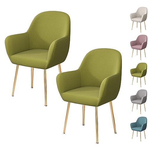 OwkHome Stretch-Schonbezug-Set Mit Armlehnen for Esszimmer- Und Bürostühle, Universell Passender Moderner Schutz(Green 2pcs) von OwkHome