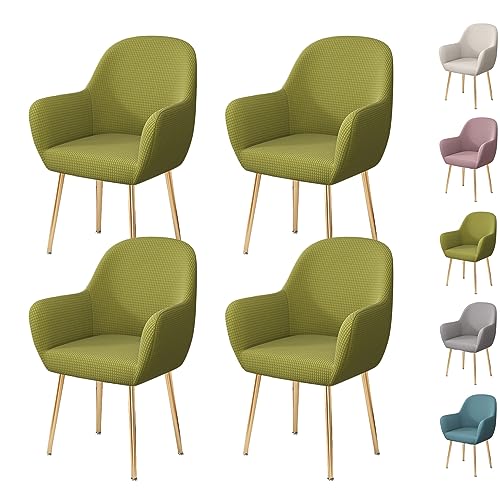 OwkHome Stretch-Schonbezug-Set Mit Armlehnen for Esszimmer- Und Bürostühle, Universell Passender Moderner Schutz(Green 4pcs) von OwkHome