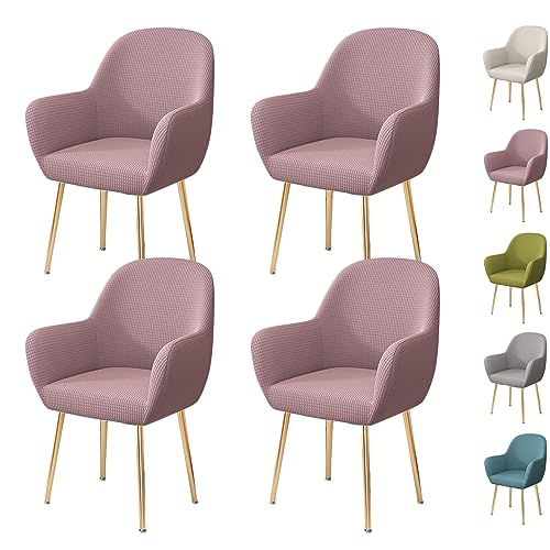 OwkHome Stretch-Schonbezug-Set Mit Armlehnen for Esszimmer- Und Bürostühle, Universell Passender Moderner Schutz(Pink 4pcs) von OwkHome