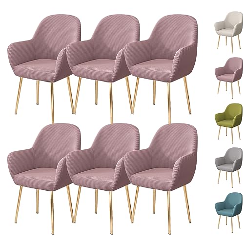 OwkHome Stretch-Schonbezug-Set Mit Armlehnen for Esszimmer- Und Bürostühle, Universell Passender Moderner Schutz(Pink 6pcs) von OwkHome