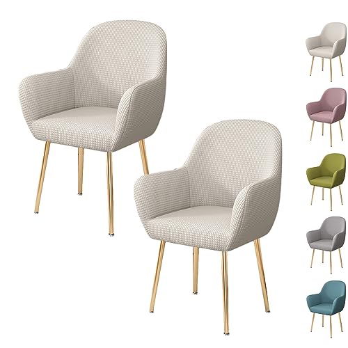 OwkHome Stretch-Schonbezug-Set Mit Armlehnen for Esszimmer- Und Bürostühle, Universell Passender Moderner Schutz(White 2pcs) von OwkHome