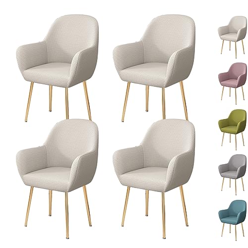 OwkHome Stretch-Schonbezug-Set Mit Armlehnen for Esszimmer- Und Bürostühle, Universell Passender Moderner Schutz(White 4pcs) von OwkHome