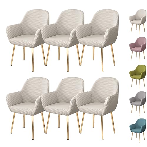 OwkHome Stretch-Schonbezug-Set Mit Armlehnen for Esszimmer- Und Bürostühle, Universell Passender Moderner Schutz(White 6pcs) von OwkHome
