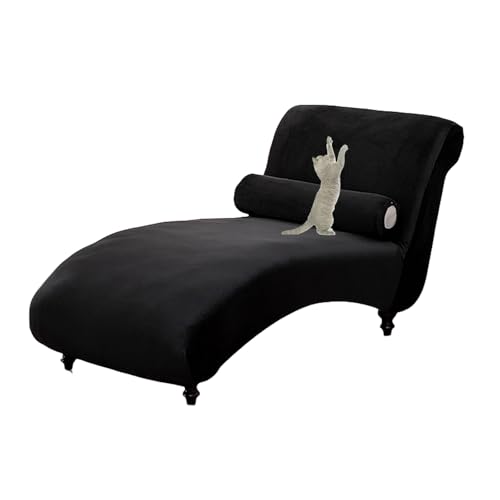 OwkHome Stretch-Schonbezug for Chaiselongue Aus Samt, Universelle Passform Mit Elastischem, Sicherem Design(Black) von OwkHome
