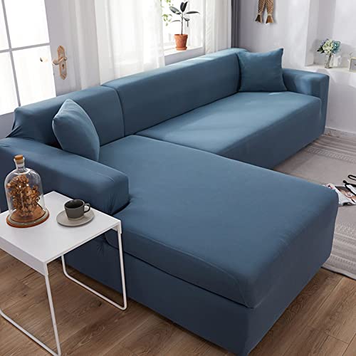 OwkHome Stretch-Schonbezug for L-förmige Sofagarnitur Mit Rutschfester Unterseite, Waschbarer Möbelschutz(Blue,1 Seater(90-140cm)) von OwkHome