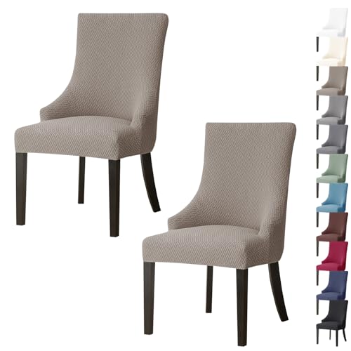 OwkHome Stretch-Sesselbezug for Ohrensessel – Waschbarer Bezug for Esszimmerstühle Mit Gebogener Rückenlehne(Khaki,2pcs) von OwkHome