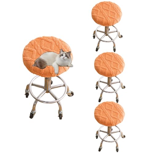 OwkHome Stretch-Sitzbezüge for Runde Barhocker, Elastische Schonbezüge for Esszimmerstühle(Orange,4 Pack) von OwkHome
