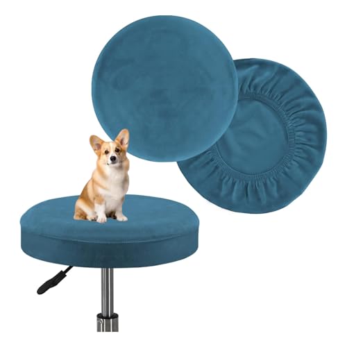 OwkHome Stretch-Sitzbezüge for Runde Barhocker Aus Samt, 2er-Pack Waschbare Schonbezüge for Schutz Der Möbel(Blue,Large) von OwkHome