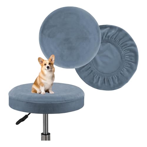 OwkHome Stretch-Sitzbezüge for Runde Barhocker Aus Samt, 2er-Pack Waschbare Schonbezüge for Schutz Der Möbel(Light Blue,X-Large) von OwkHome