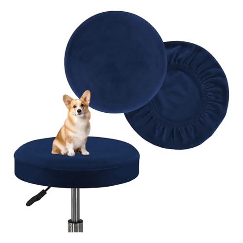 OwkHome Stretch-Sitzbezüge for Runde Barhocker Aus Samt, 2er-Pack Waschbare Schonbezüge for Schutz Der Möbel(Navy Blue,Large) von OwkHome