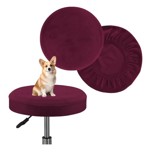 OwkHome Stretch-Sitzbezüge for Runde Barhocker Aus Samt, 2er-Pack Waschbare Schonbezüge for Schutz Der Möbel(Red,Large) von OwkHome