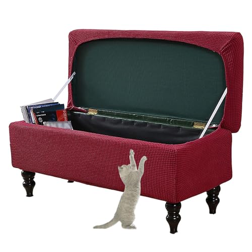 OwkHome Stretch-Sitzhocker-Schonbezug, Rechteckig, Elastischer Fußstützenbezug Mit Rutschfestem Design(Burgundy,Large) von OwkHome