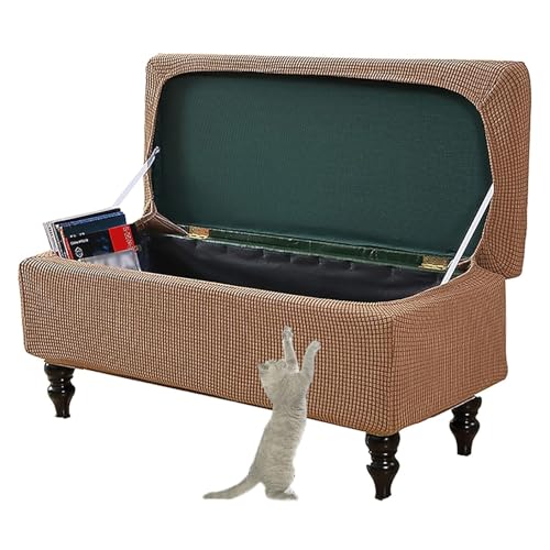 OwkHome Stretch-Sitzhocker-Schonbezug, Rechteckig, Elastischer Fußstützenbezug Mit Rutschfestem Design(Camel,Medium) von OwkHome