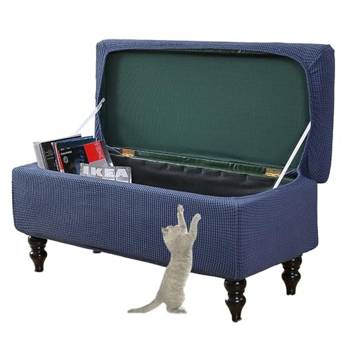 OwkHome Stretch-Sitzhocker-Schonbezug, Rechteckig, Elastischer Fußstützenbezug Mit Rutschfestem Design(Navy Blue,S) von OwkHome