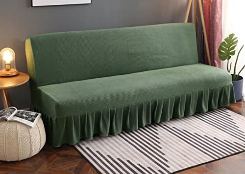 OwkHome Stretch-Sofa-Bett-Schonbezug, Dekorativer Rüschenrock, Möbelschutz, Maschinenwaschbarer Bezug(Dark Green,Small(120-140cm)) von OwkHome