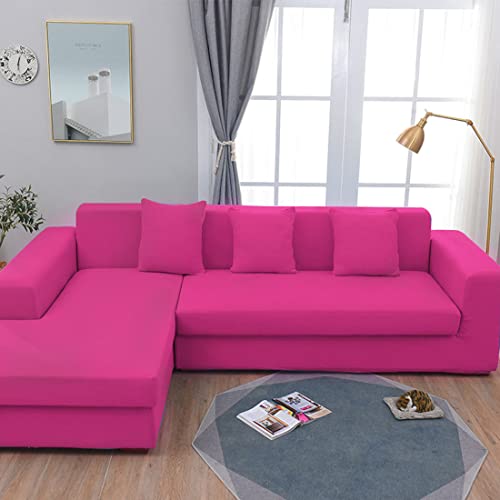 OwkHome Stretch-Sofa-Schonbezüge In L-Form – Rutschfester, Elastischer Möbelschutz for Haustiere(Light Red,3 Seater+3 Seater) von OwkHome