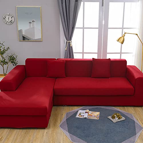 OwkHome Stretch-Sofa-Schonbezüge In L-Form – Rutschfester, Elastischer Möbelschutz for Haustiere(Red,2 Seater+3 Seater) von OwkHome