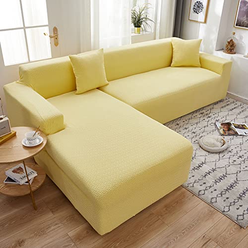 OwkHome Stretch-Sofabezug, Dick, rutschfest, Waschbar, Schutz for Schnittmöbel(Yellow,3 Seater+4 Seater) von OwkHome