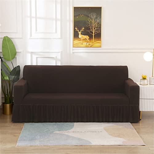 OwkHome Stretch-Sofabezug, Einteiliges Design, Elastischer Couchbezug Aus Weichem Milchseidenstoff for Schutz Der Wohnzimmermöbel(Brown,3 Seater(190-230cm)) von OwkHome