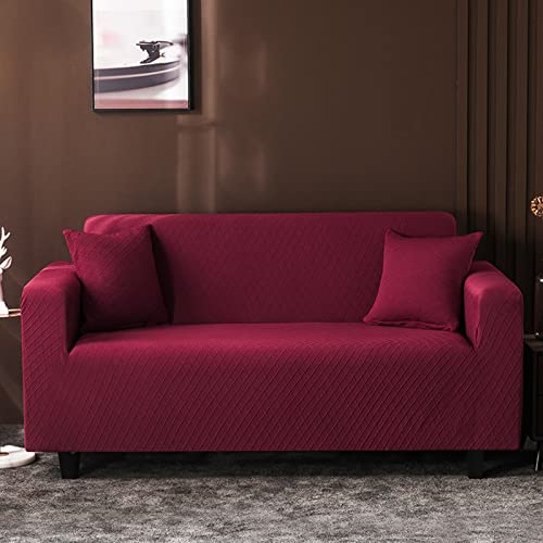 OwkHome Stretch-Sofabezug, Elastischer, Rutschfester, Maschinenwaschbarer Möbelschutz(Red Wine,2 Seater(145-185CM)) von OwkHome