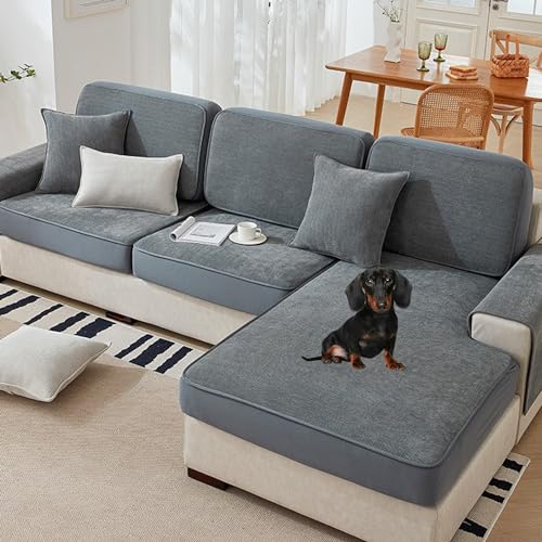 OwkHome Stretch-Sofabezug, Rutschfester, Waschbarer Chenille-Sofabezug for 2-, 3- Und 4-Kissen-Sofas In L-Form(C,60 * 150CM) von OwkHome