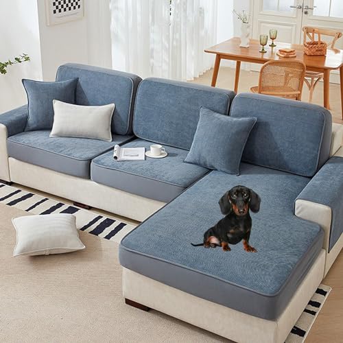 OwkHome Stretch-Sofabezug, Rutschfester, Waschbarer Chenille-Sofabezug for 2-, 3- Und 4-Kissen-Sofas In L-Form(D,60 * 120CM) von OwkHome