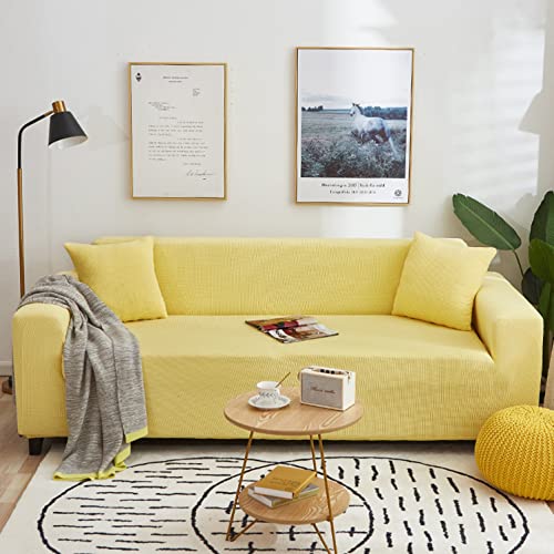 OwkHome Stretch-Sofabezug, rutschfest, Einfarbig, Waschbar, Elastischer Möbelschutz(Yellow,1 Seater(90-140cm)) von OwkHome