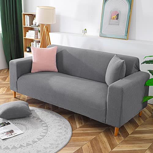 OwkHome Stretch-Sofabezug Aus Jacquard, Formschlüssiger Elastischer Möbelschutz, Waschbarer Couchbezug(Light Grey,3 Seater+3 Seater) von OwkHome