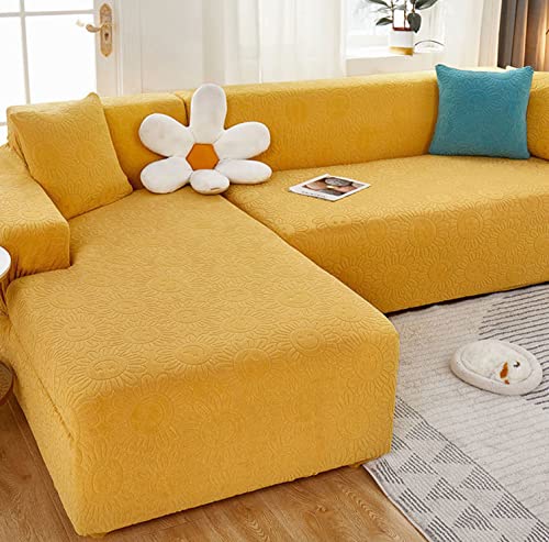 OwkHome Stretch-Sofabezug Aus Jacquard, Universelle Passform, Dicker Möbelschutz, Rutschfester Schonbezug for 1-Sitzer(Light Yellow,2 Seater+3 Seater) von OwkHome